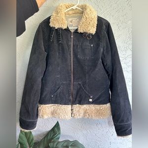 Y2K Roxy corduroy faux fur trim quilted jacket